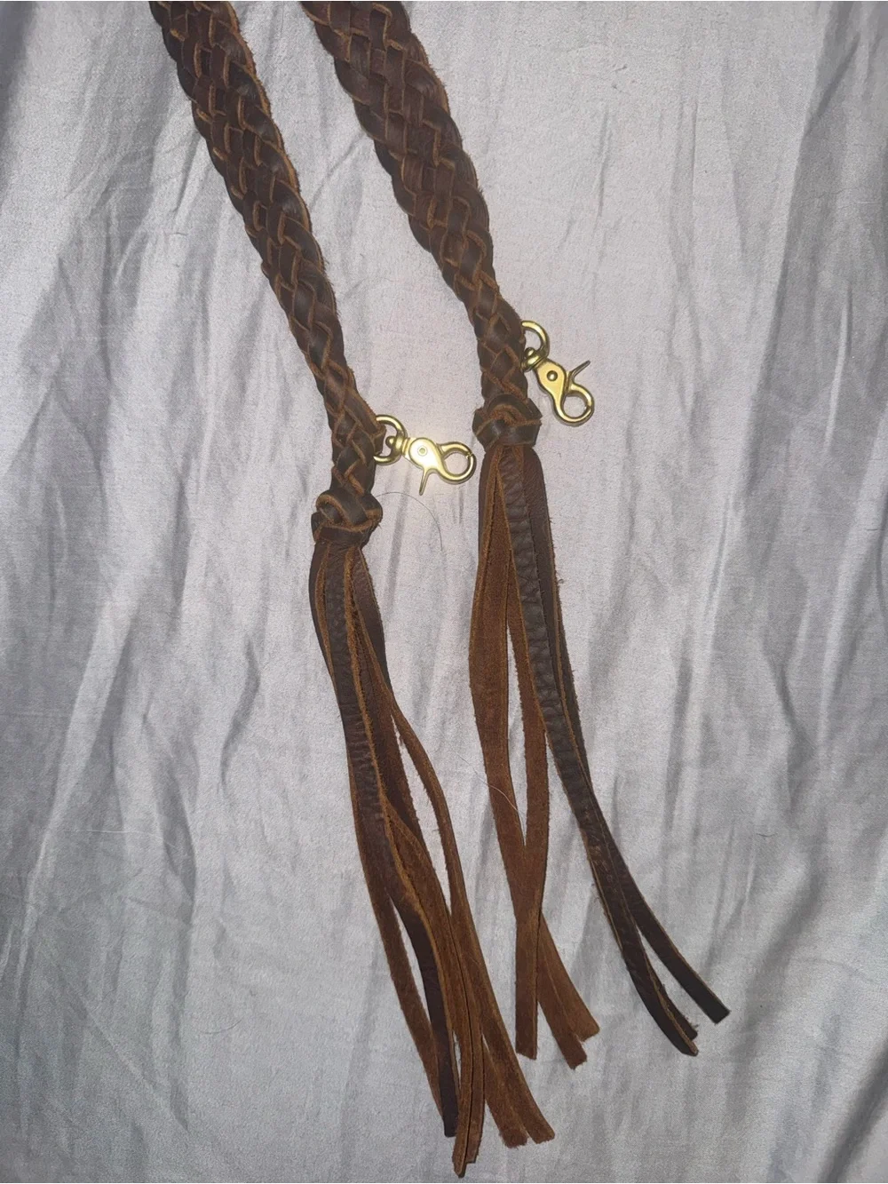 Brown Braided genuine Leather Crossbody Strap with Tassels